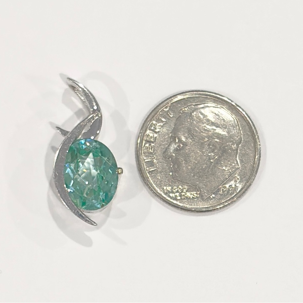 Vintage 14K Green Spinel Pendant: White Gold Crescent Abstract Slider Piece - Picture 13 of 14